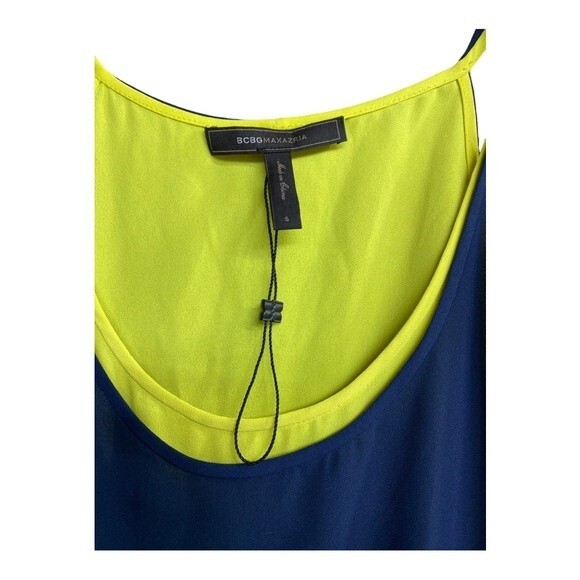 BCBGMaxAzria Blue and Neon YellowSheer Asymmetrical High Low Tank size S- NWOT - Picture 4 of 7